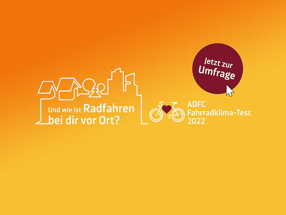 ADFC-Fahrradklima-Test 2022 startet Logo mit Button zur Umfrage