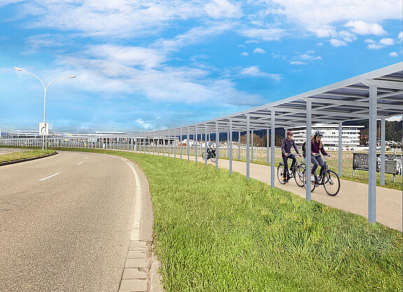 Visulalisierung des Solardach-Radwegs in Freiburg.